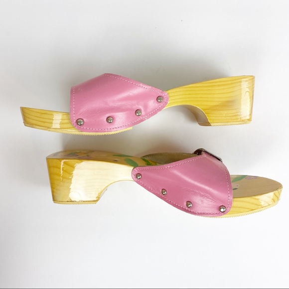 Woodies Real wood Heels Sandals Flamingo Pink Sz 5 - Picture 9 of 11